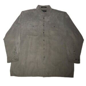 Brandini Men’s Suede Long Sleeve Button Up Shirt Gray Size Large